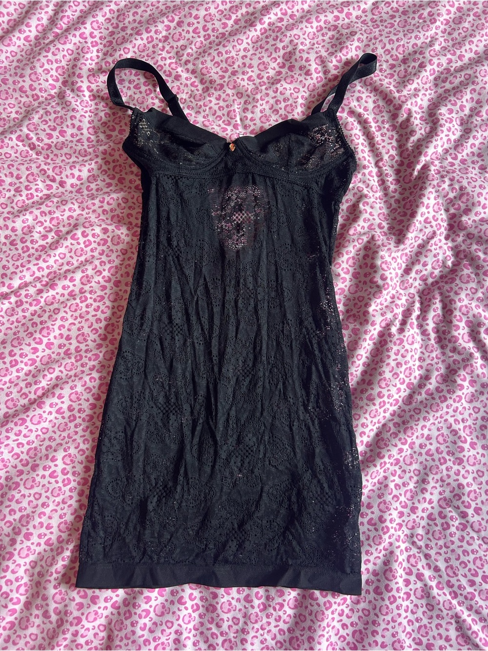 ‘Truth or Dare by Madonna’ Sheer Black Lace Slip Dress with Underwire Bra
